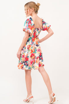 All Smiles Square Neck Puff Sleeve Floral Dress