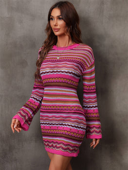 Earned My Stripes Multicolored Stripe Dropped Shoulder Sweater Dress