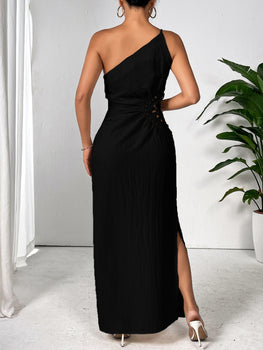 Honey Slit One Shoulder Sleeveless Maxi Dress