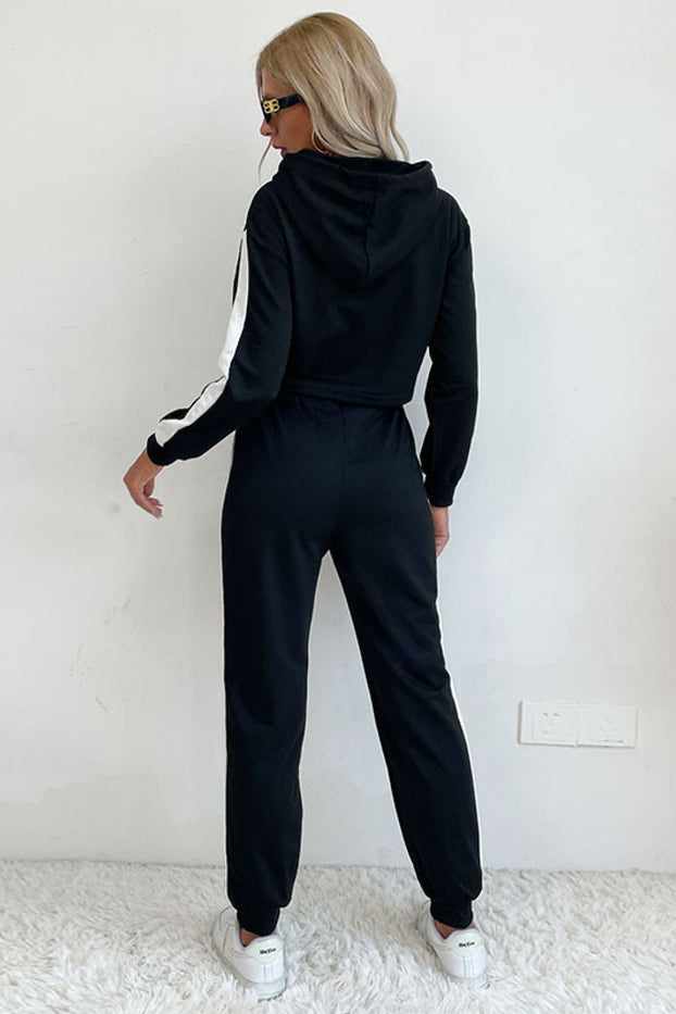 Perfee Side Stripe Cropped Hoodie and Jogger Set