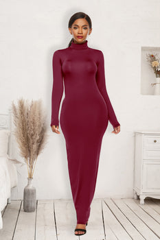 Mock Neck Long Sleeve Maxi Slim Dress