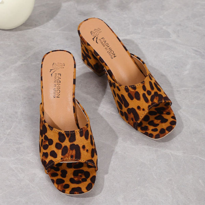 Leopard Block Heel Suede Sandals