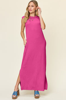 Double Take Full Size Texture Mock Neck Sleeveless Maxi Dress