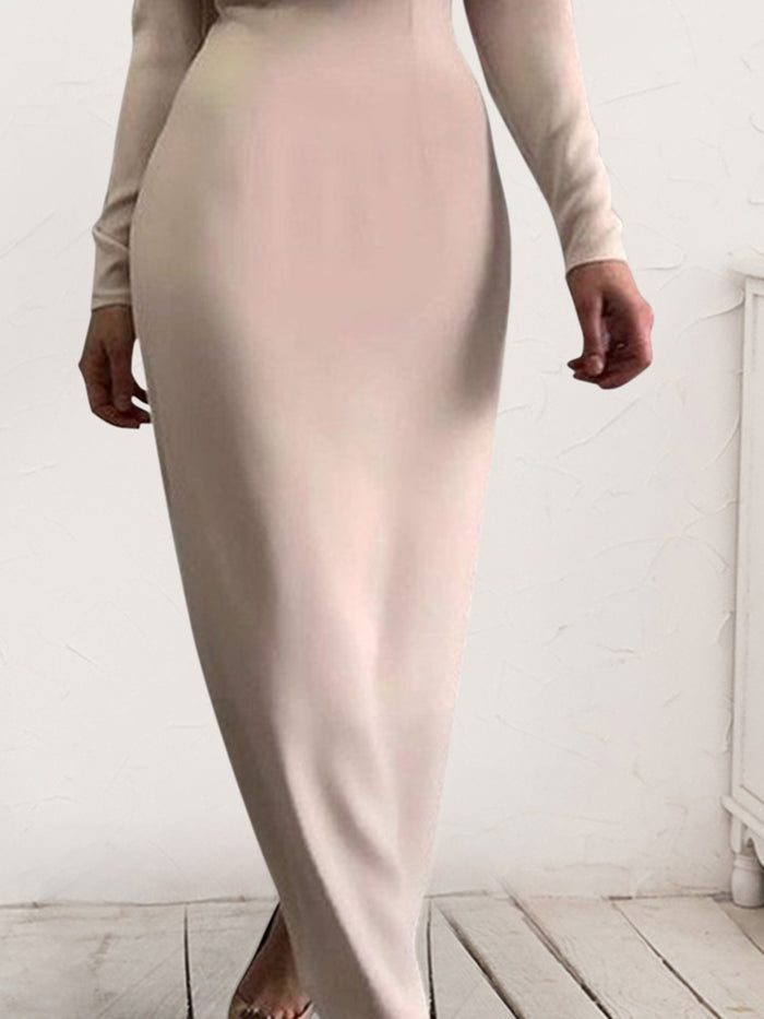 Ruched Turtleneck Long Sleeve Dress