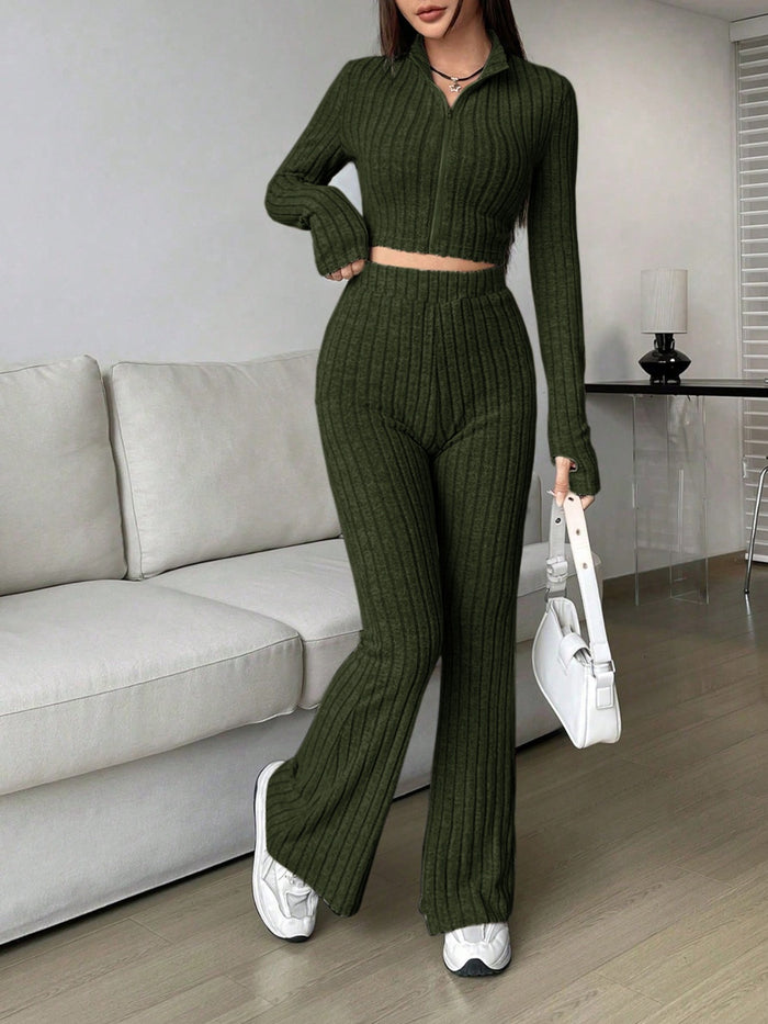 Honey Zip Up Long Sleeve Top and Pants Set