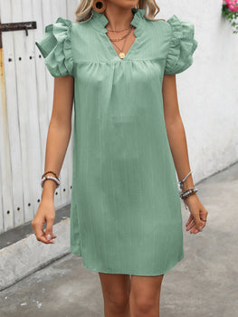 Ivy Lane Ruffled Notched Cap Sleeve Mini Dress