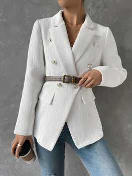 Lapel Collar Long Sleeve Blazer with Pockets