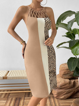 Ivy Lane Leopard Color Block Cutout Sleeveless Knee-Length Dress