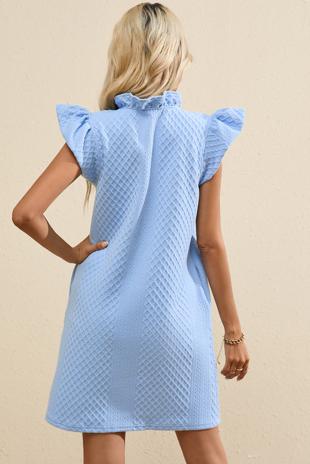 Ruffled V-Neck Cap Sleeve Mini Dress