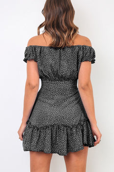 Printed Off-Shoulder Ruffle Hem Dress