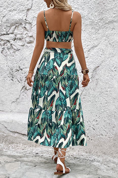 Perfee Botanical Print Cami and Tiered Skirt Set