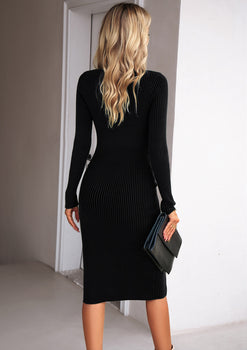 Devine Rib-Knit Slit Sweater Dress