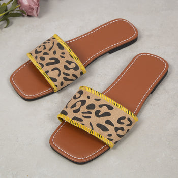 Leopard PU Leather Flat Sandals