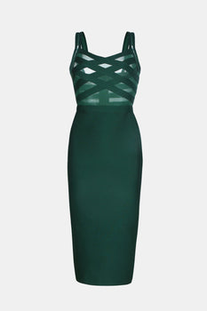 Sleeveless Spliced Mesh Midi Bandage Dress