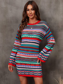 Earned My Stripes Multicolored Stripe Dropped Shoulder Sweater Dress