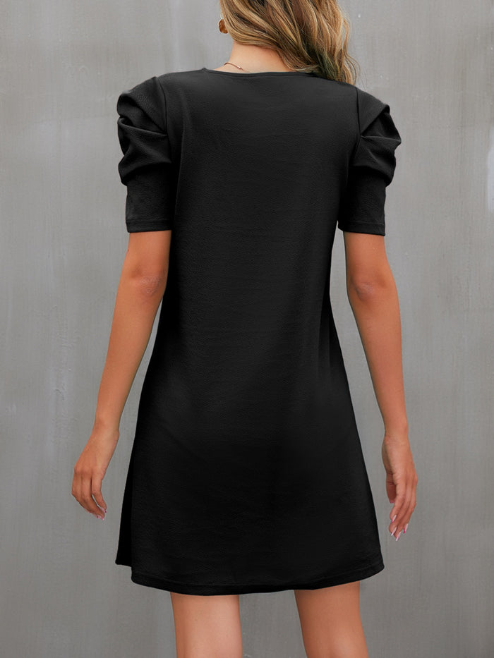 FAM-FAM Round Neck Puff Sleeve Mini Dress