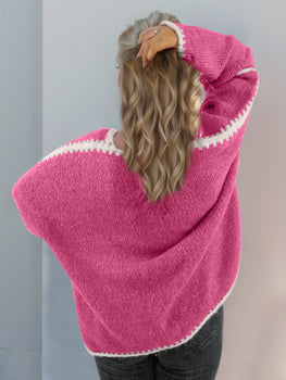 Double Take Contrast Open Front Dropped Shoulder Cardigan