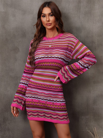 Earned My Stripes Multicolored Stripe Dropped Shoulder Sweater Dress