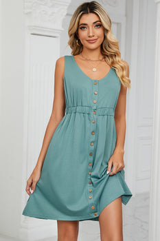 Buttoned Wide Strap Mini Dress