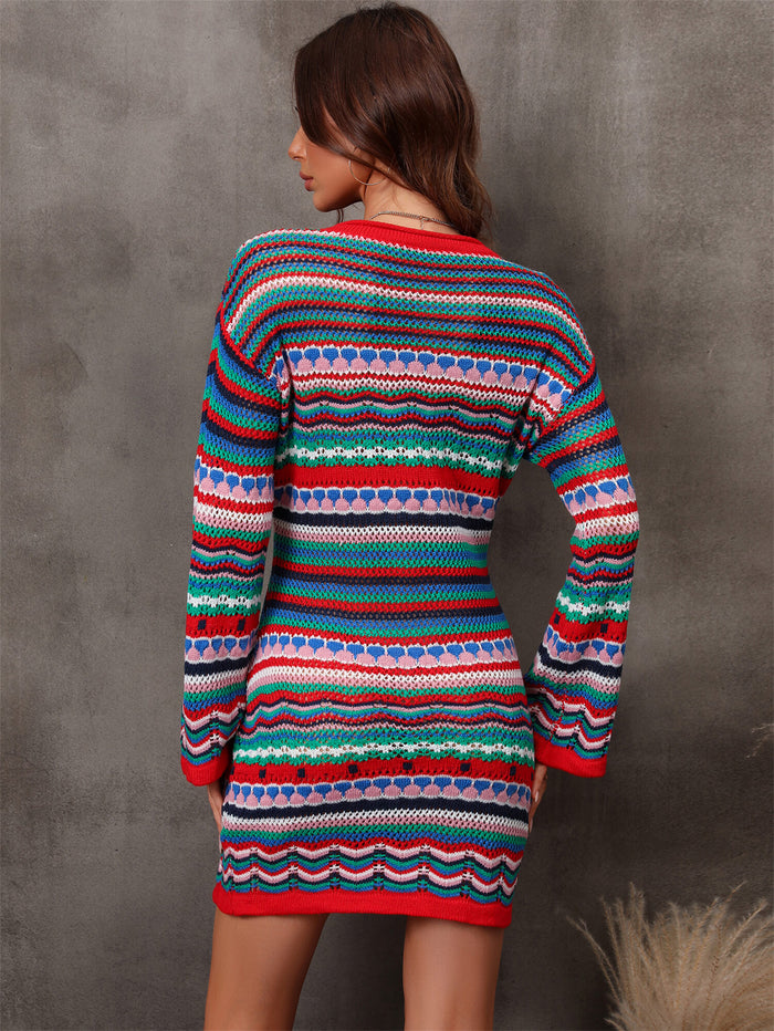 Earned My Stripes Multicolored Stripe Dropped Shoulder Sweater Dress