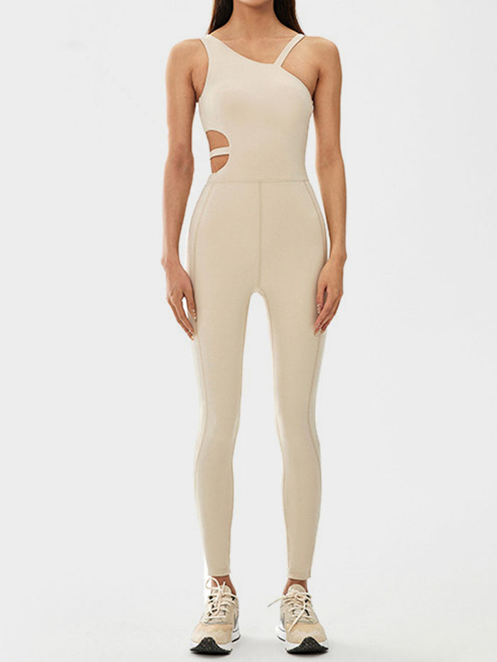 Cutout Asymmetrical Neck Active Jumpsuit