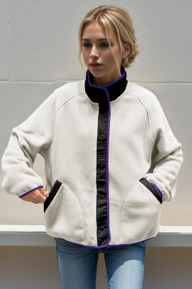 Double Take Snap Down Raglan Sleeve Jacket with Pockets