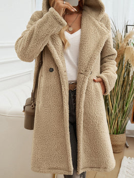 Devine Pocketed Long Sleeve Hooded Teddy Coat