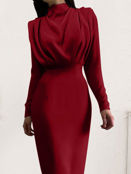 Ruched Turtleneck Long Sleeve Dress