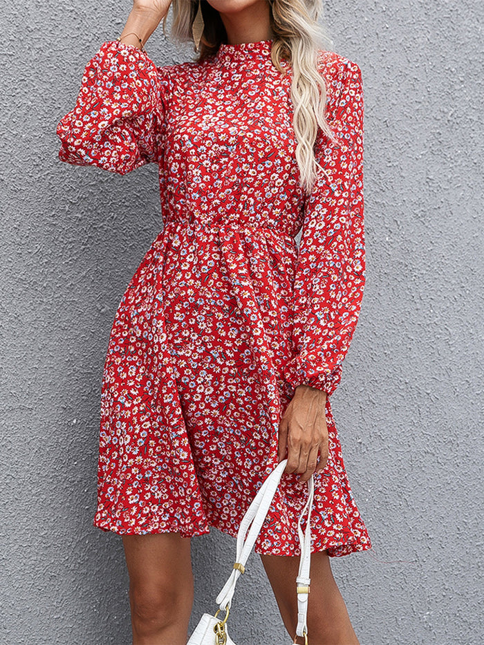 Ivy Lane Floral Mock Neck Long Sleeve Dress