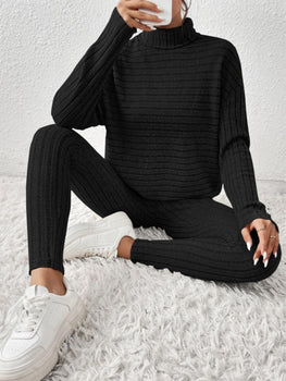 Ribbed Turtleneck Top and Pants Set